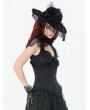 Dark in love Black Gothic Vintage Lace Feather Tassel Hat