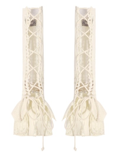 Dark in love Ivory Steampunk Gothic Lace Layered Ribbon Gloves