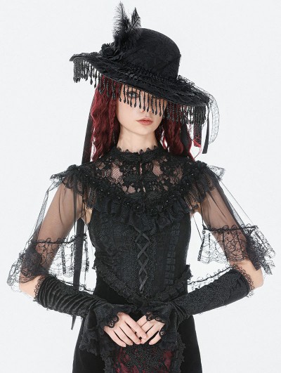 Dark in love Black Gothic Lace Mesh Patchwork Sleeveless Cape for Women