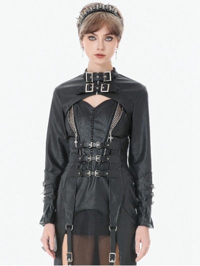 Dark in love Black Gothic Punk PU Leather Shoulder Cape for Women