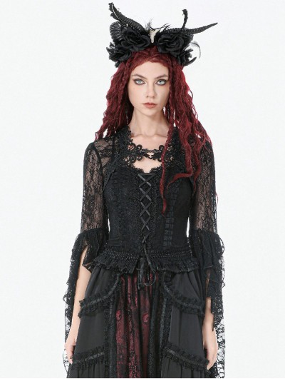 Dark in love Black Gothic 3D Embroidered Lace Bell Sleeve Cape for Women