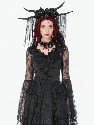 Dark in love Black Gothic Deep V-Neck Lace Bell Sleeve Cape for Women