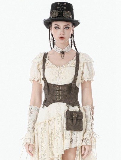 Dark in love Brown Steampunk Vintage PU Leather Corset Belt with Pocket