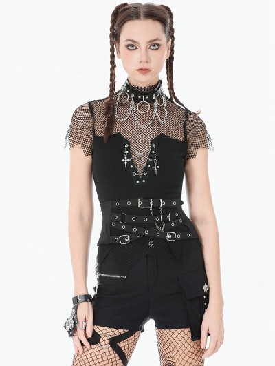 Dark in love Black Gothic Punk Utility Webbing Waist Cincher Belt