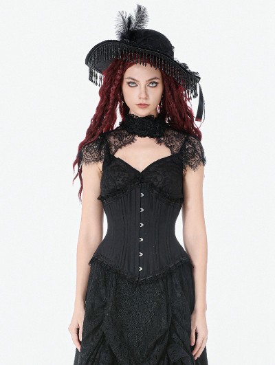 Dark in love Black Dark Gothic Metal Boned Longline Underbust Corset