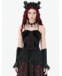 Dark in love Black and Red Gothic Velvet Lace Appliqued Corset Top for Women