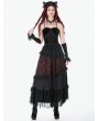 Dark in love Black and Red Gothic Velvet Lace Appliqued Corset Top for Women