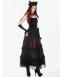 Dark in love Black and Red Gothic Velvet Lace Appliqued Corset Top for Women