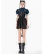Dark in love Black Gothic Bat Wing Buckle Strap Short Dress with Tail