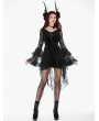 Dark in love Black Classic Gothic Velvet Lace Embroidered Tail Dress