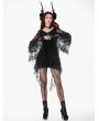 Dark in love Black Classic Gothic Velvet Lace Embroidered Tail Dress