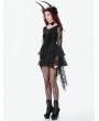 Dark in love Black Classic Gothic Velvet Lace Embroidered Tail Dress