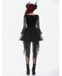 Dark in love Black Classic Gothic Velvet Lace Embroidered Tail Dress