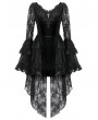 Dark in love Black Classic Gothic Velvet Lace Embroidered Tail Dress