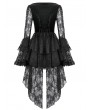 Dark in love Black Classic Gothic Velvet Lace Embroidered Tail Dress