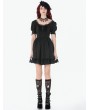 Dark in love Black Gothic Lace Trim Square Neck Puff Sleeve Dress