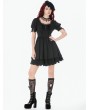 Dark in love Black Gothic Lace Trim Square Neck Puff Sleeve Dress