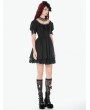 Dark in love Black Gothic Lace Trim Square Neck Puff Sleeve Dress