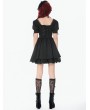 Dark in love Black Gothic Lace Trim Square Neck Puff Sleeve Dress