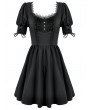 Dark in love Black Gothic Lace Trim Square Neck Puff Sleeve Dress