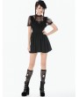 Dark in love Black Gothic Dark Lace Illusion Panelled Short Dress