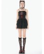 Dark in love Black and Red Gothic Punk Layered Lace Short Dress