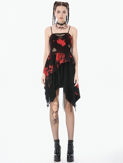 Dark in love Red and Black Tie-Dye Punk Gothic Asymmetric Dress