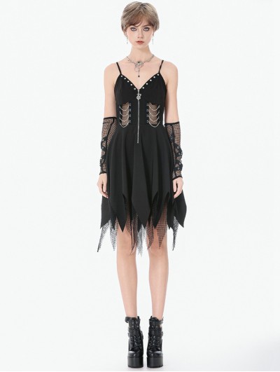 Dark in love Black Gothic Punk Sleeveless Studded V-Neck Dress