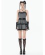 Dark in love Grey and Black Striped Gothic Layered Ruffle Mini Dress