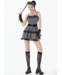 Dark in love Grey and Black Striped Gothic Layered Ruffle Mini Dress