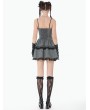 Dark in love Grey and Black Striped Gothic Layered Ruffle Mini Dress