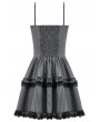 Dark in love Grey and Black Striped Gothic Layered Ruffle Mini Dress