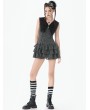 Dark in love Black and Grey Gothic Striped Ruffle Tiered Short Dress