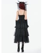 Dark in love Black Gothic Satin Ruched Layered Lace Long Party Dress