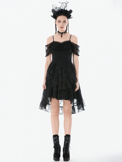 Dark in love Black Romantic Gothic Lace Layered High-Low Party Dress