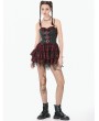 Dark in love Red and Black Plaid Punk Gothic Leather Spliced Short Dress