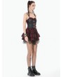 Dark in love Red and Black Plaid Punk Gothic Leather Spliced Short Dress