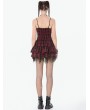 Dark in love Red and Black Plaid Punk Gothic Leather Spliced Short Dress