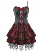 Dark in love Red and Black Plaid Punk Gothic Leather Spliced Short Dress
