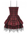 Dark in love Red and Black Plaid Punk Gothic Leather Spliced Short Dress