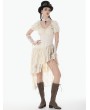 Dark in love Ivory Steampunk Layered Lace Ruffle Asymmetrical Dress