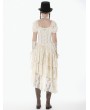 Dark in love Ivory Steampunk Layered Lace Ruffle Asymmetrical Dress