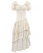 Dark in love Ivory Steampunk Layered Lace Ruffle Asymmetrical Dress