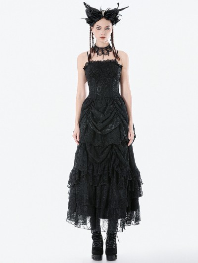 Dark in love Black Gothic Dark Doll Embroidered Peplum Dress