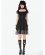 Dark in love Black Gothic Lolita Sweet Bow Lace Trim Short Dress