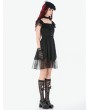 Dark in love Black Gothic Lolita Sweet Bow Lace Trim Short Dress