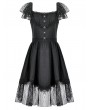 Dark in love Black Gothic Lolita Sweet Bow Lace Trim Short Dress