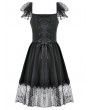 Dark in love Black Gothic Lolita Sweet Bow Lace Trim Short Dress