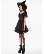 Dark in love Red and Black Lace Gothic Star Tassel Short Puff Sleeve Dress