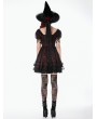 Dark in love Red and Black Lace Gothic Star Tassel Short Puff Sleeve Dress